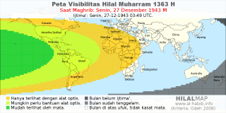 HilalMap: Peta Visibilitas Hilal Muharram 1363 H: rukyat tanggal 1943-12-27 M