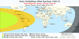 HilalMap: Peta Visibilitas Hilal Syaban 1363 H: rukyat tanggal 1944-7-20 M