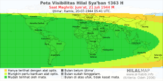 HilalMap: Peta Visibilitas Hilal Syaban 1363 H: rukyat tanggal 1944-7-21 M