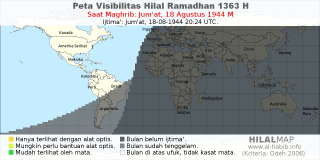 HilalMap: Peta Visibilitas Hilal Ramadhan 1363 H: rukyat tanggal 1944-8-18 M