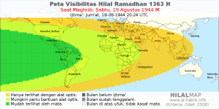 HilalMap: Peta Visibilitas Hilal Ramadhan 1363 H: rukyat tanggal 1944-8-19 M