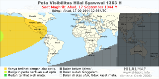 HilalMap: Peta Visibilitas Hilal Syawwal 1363 H: rukyat tanggal 1944-9-17 M
