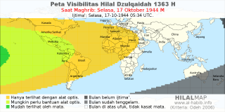 HilalMap: Peta Visibilitas Hilal Dzulqaidah 1363 H: rukyat tanggal 1944-10-17 M