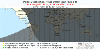 HilalMap: Peta Visibilitas Hilal Dzulhijjah 1363 H: rukyat tanggal 1944-11-15 M