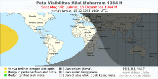 HilalMap: Peta Visibilitas Hilal Muharram 1364 H: rukyat tanggal 1944-12-15 M
