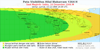 HilalMap: Peta Visibilitas Hilal Muharram 1364 H: rukyat tanggal 1944-12-16 M