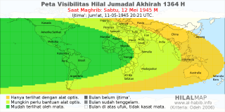 HilalMap: Peta Visibilitas Hilal Jumadal-Akhirah 1364 H: rukyat tanggal 1945-5-12 M