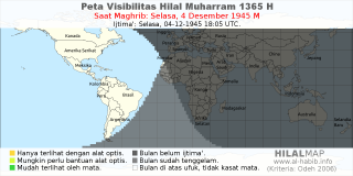 HilalMap: Peta Visibilitas Hilal Muharram 1365 H: rukyat tanggal 1945-12-4 M