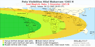 HilalMap: Peta Visibilitas Hilal Muharram 1365 H: rukyat tanggal 1945-12-5 M