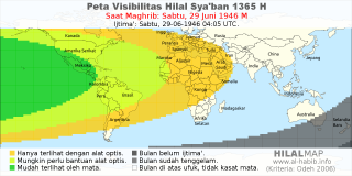 HilalMap: Peta Visibilitas Hilal Syaban 1365 H: rukyat tanggal 1946-6-29 M