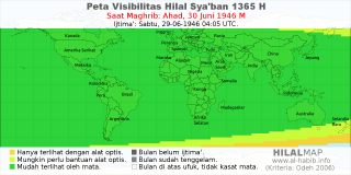 HilalMap: Peta Visibilitas Hilal Syaban 1365 H: rukyat tanggal 1946-6-30 M