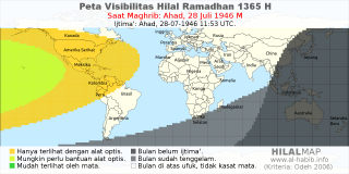 HilalMap: Peta Visibilitas Hilal Ramadhan 1365 H: rukyat tanggal 1946-7-28 M