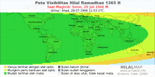 HilalMap: Peta Visibilitas Hilal Ramadhan 1365 H: rukyat tanggal 1946-7-29 M