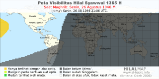 HilalMap: Peta Visibilitas Hilal Syawwal 1365 H: rukyat tanggal 1946-8-26 M
