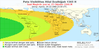HilalMap: Peta Visibilitas Hilal Dzulhijjah 1365 H: rukyat tanggal 1946-10-25 M