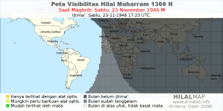 HilalMap: Peta Visibilitas Hilal Muharram 1366 H: rukyat tanggal 1946-11-23 M