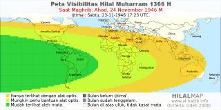 HilalMap: Peta Visibilitas Hilal Muharram 1366 H: rukyat tanggal 1946-11-24 M