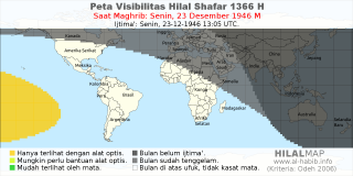 HilalMap: Peta Visibilitas Hilal Shafar 1366 H: rukyat tanggal 1946-12-23 M