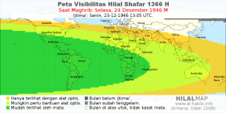 HilalMap: Peta Visibilitas Hilal Shafar 1366 H: rukyat tanggal 1946-12-24 M