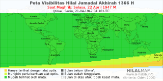 HilalMap: Peta Visibilitas Hilal Jumadal-Akhirah 1366 H: rukyat tanggal 1947-4-22 M