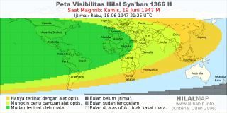 HilalMap: Peta Visibilitas Hilal Syaban 1366 H: rukyat tanggal 1947-6-19 M
