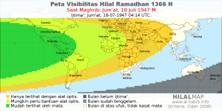 HilalMap: Peta Visibilitas Hilal Ramadhan 1366 H: rukyat tanggal 1947-7-18 M