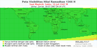 HilalMap: Peta Visibilitas Hilal Ramadhan 1366 H: rukyat tanggal 1947-7-19 M