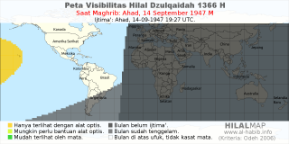 HilalMap: Peta Visibilitas Hilal Dzulqaidah 1366 H: rukyat tanggal 1947-9-14 M