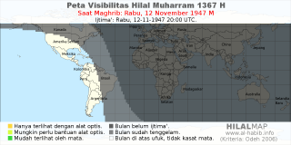 HilalMap: Peta Visibilitas Hilal Muharram 1367 H: rukyat tanggal 1947-11-12 M