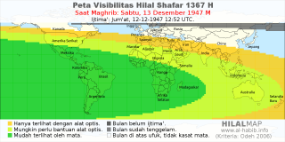 HilalMap: Peta Visibilitas Hilal Shafar 1367 H: rukyat tanggal 1947-12-13 M