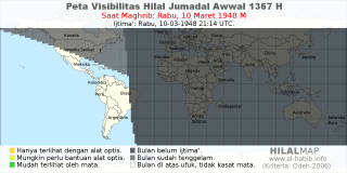 HilalMap: Peta Visibilitas Hilal Jumadal-Awwal 1367 H: rukyat tanggal 1948-3-10 M