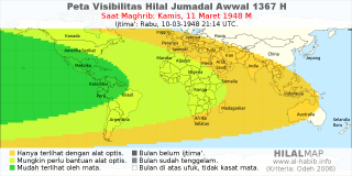 HilalMap: Peta Visibilitas Hilal Jumadal-Awwal 1367 H: rukyat tanggal 1948-3-11 M