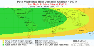 HilalMap: Peta Visibilitas Hilal Jumadal-Akhirah 1367 H: rukyat tanggal 1948-4-10 M