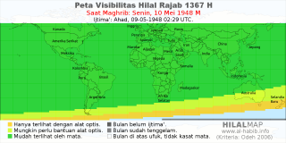 HilalMap: Peta Visibilitas Hilal Rajab 1367 H: rukyat tanggal 1948-5-10 M