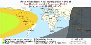 HilalMap: Peta Visibilitas Hilal Dzulqaidah 1367 H: rukyat tanggal 1948-9-3 M