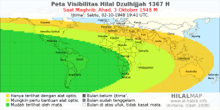 HilalMap: Peta Visibilitas Hilal Dzulhijjah 1367 H: rukyat tanggal 1948-10-3 M