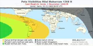 HilalMap: Peta Visibilitas Hilal Muharram 1368 H: rukyat tanggal 1948-11-1 M
