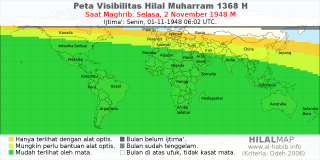 HilalMap: Peta Visibilitas Hilal Muharram 1368 H: rukyat tanggal 1948-11-2 M