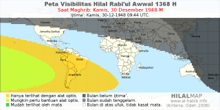 HilalMap: Peta Visibilitas Hilal Rabiul-Awwal 1368 H: rukyat tanggal 1948-12-30 M
