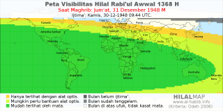 HilalMap: Peta Visibilitas Hilal Rabiul-Awwal 1368 H: rukyat tanggal 1948-12-31 M