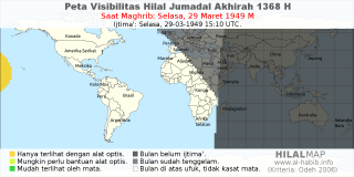 HilalMap: Peta Visibilitas Hilal Jumadal-Akhirah 1368 H: rukyat tanggal 1949-3-29 M