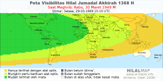 HilalMap: Peta Visibilitas Hilal Jumadal-Akhirah 1368 H: rukyat tanggal 1949-3-30 M