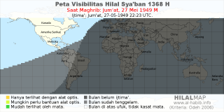 HilalMap: Peta Visibilitas Hilal Syaban 1368 H: rukyat tanggal 1949-5-27 M