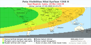 HilalMap: Peta Visibilitas Hilal Syaban 1368 H: rukyat tanggal 1949-5-28 M