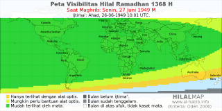 HilalMap: Peta Visibilitas Hilal Ramadhan 1368 H: rukyat tanggal 1949-6-27 M