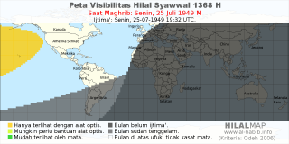 HilalMap: Peta Visibilitas Hilal Syawwal 1368 H: rukyat tanggal 1949-7-25 M