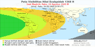 HilalMap: Peta Visibilitas Hilal Dzulqaidah 1368 H: rukyat tanggal 1949-8-24 M