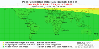 HilalMap: Peta Visibilitas Hilal Dzulqaidah 1368 H: rukyat tanggal 1949-8-25 M