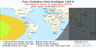 HilalMap: Peta Visibilitas Hilal Dzulhijjah 1368 H: rukyat tanggal 1949-9-22 M