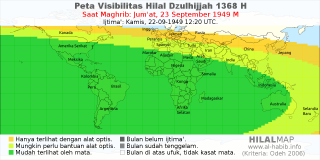 HilalMap: Peta Visibilitas Hilal Dzulhijjah 1368 H: rukyat tanggal 1949-9-23 M